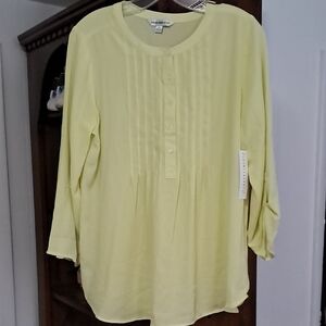 Counterparts Yellow Pleated Mandarin Collar Blouse